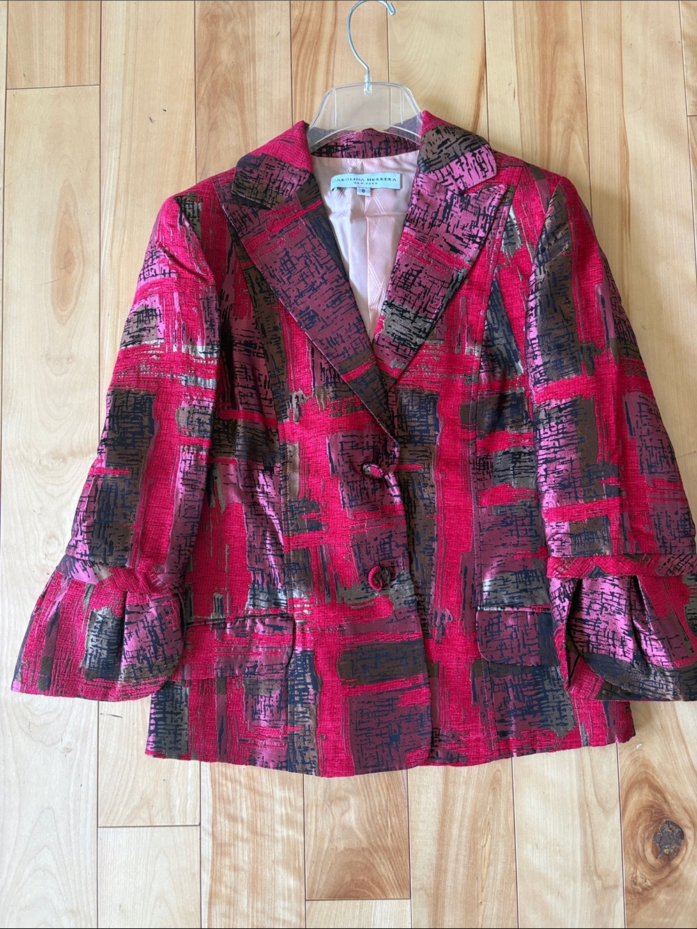 Carolina Herrera Pink and Black Abstract Pattern Blazer